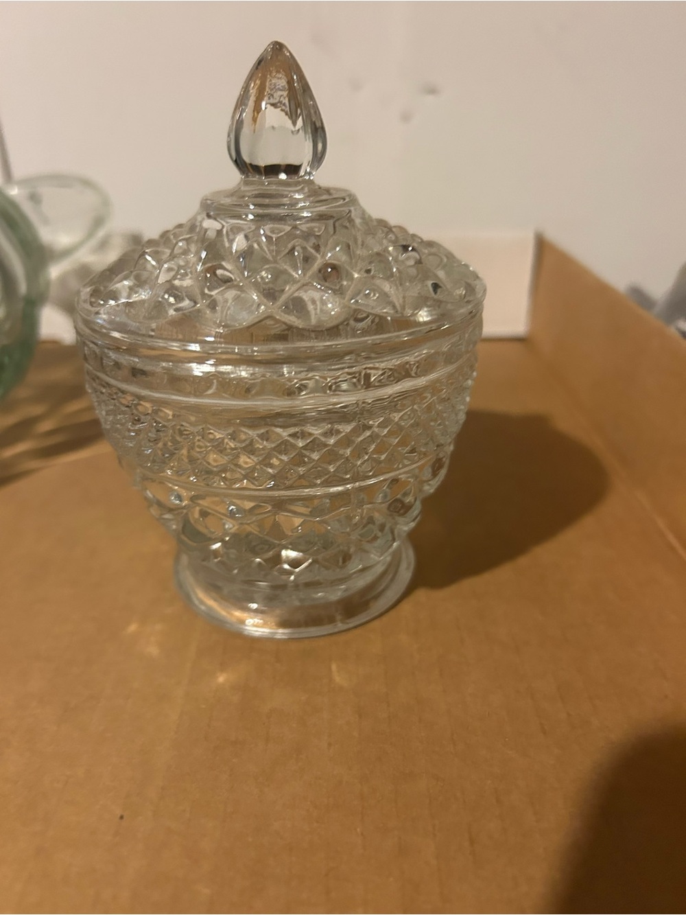 Pressed Glass Lidded Candy Dish or sugar dish- Clear